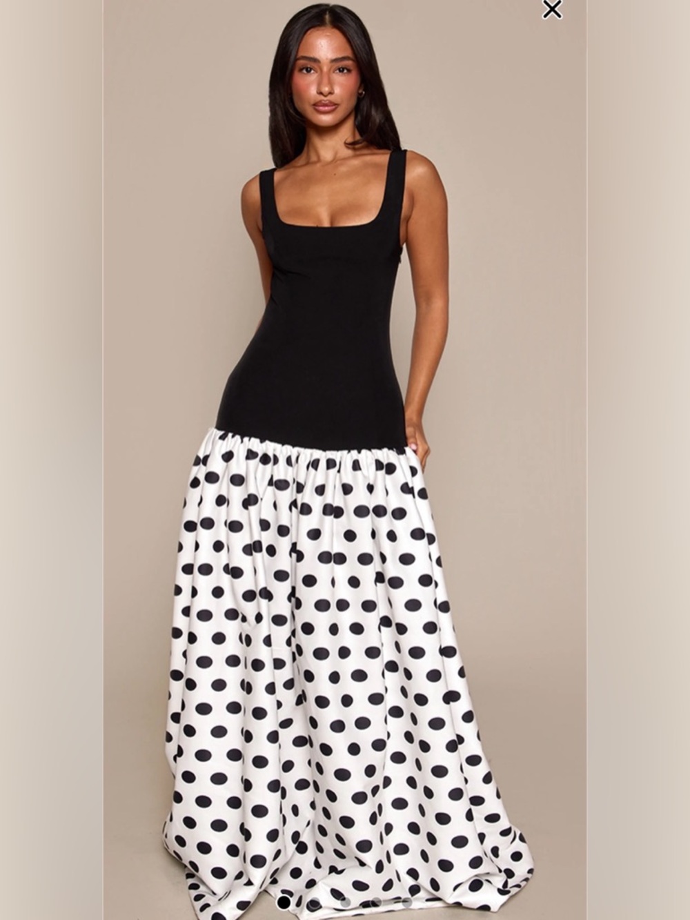 PrettyLittleThing Black & White Polka Dot Maxi Dress